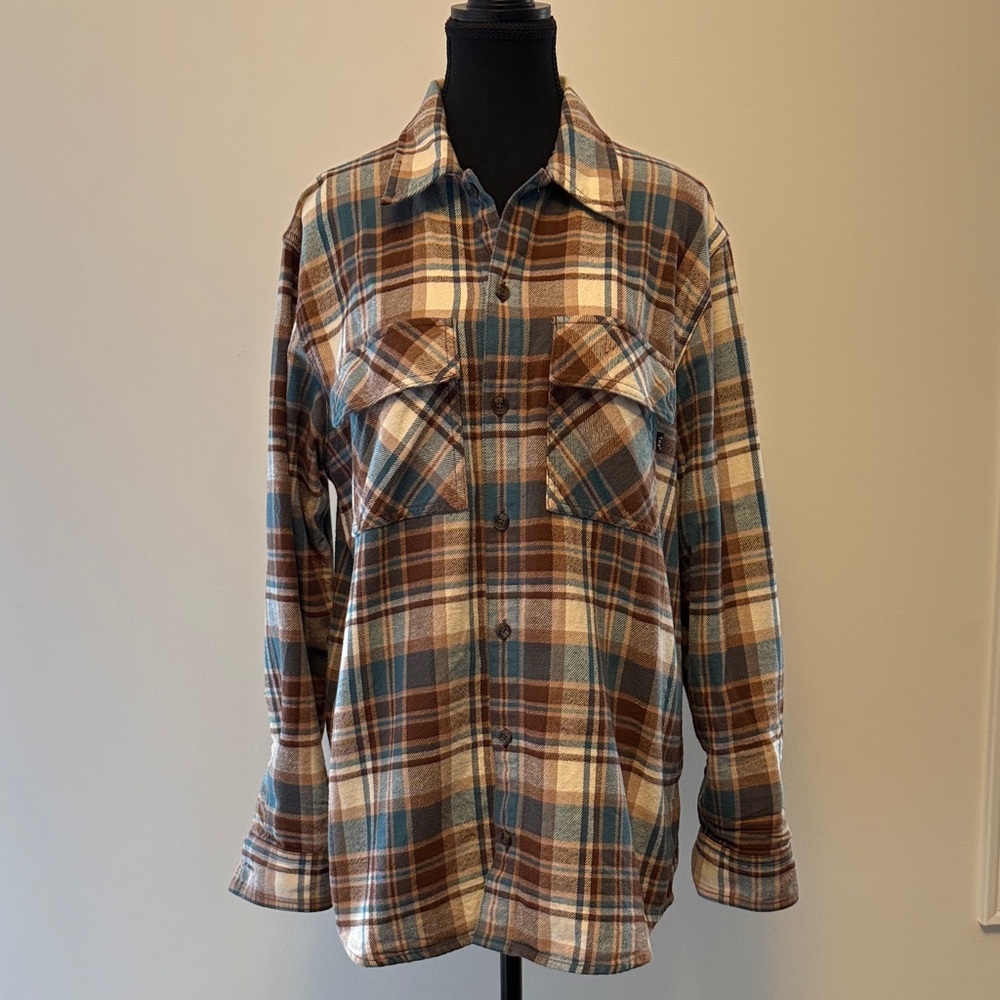 TNA Women's Plaid Button-Down Shirt - Blue, Brown & Cream